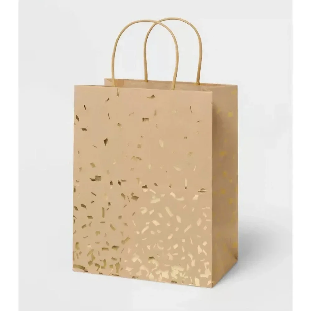 6pk Small Foil Confetti Print Kraft Gift Bag Natural/Gold